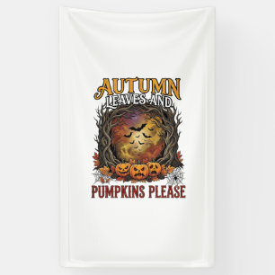 Herbstlaub Kürbisse Bitte Halloween Gruselige Bäum Banner