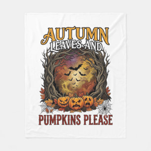 Herbstlaub Kürbisse Bitte Halloween Gruselige Bäum Fleecedecke