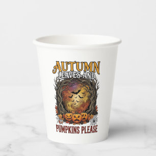Herbstlaub Kürbisse Bitte Halloween Gruselige Bäum Pappbecher