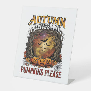 Herbstlaub Kürbisse Bitte Halloween Gruselige Bäum Sockelschild