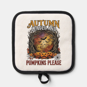 Herbstlaub Kürbisse Bitte Halloween Gruselige Bäum Topflappen