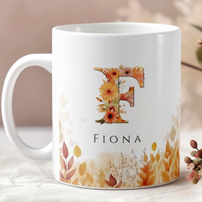 Herbstlaub Monogramm Buchstaben F mit Namen Kaffeetasse (Von Creator hochgeladen)