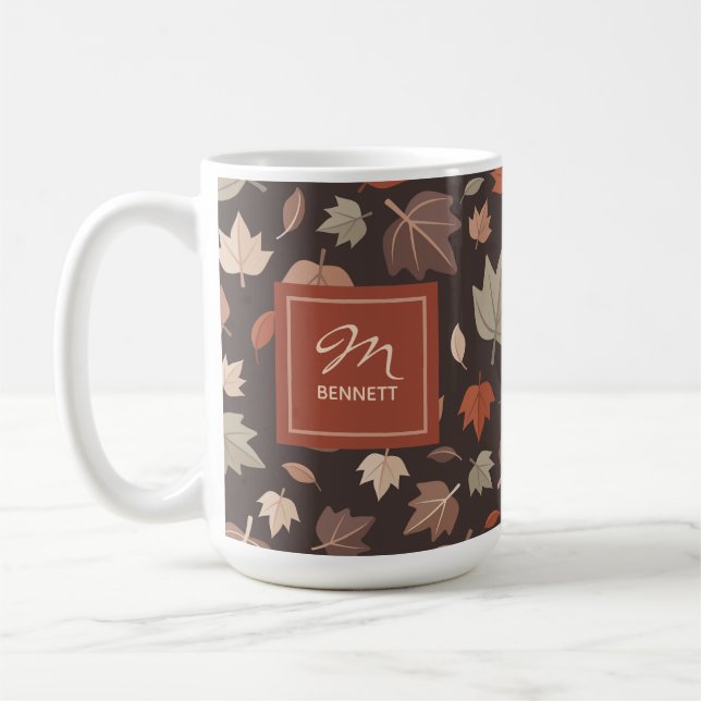 Herbstlaub-Monogramm Dankbar Dankbar Gesegnet Kaffeetasse (Links)