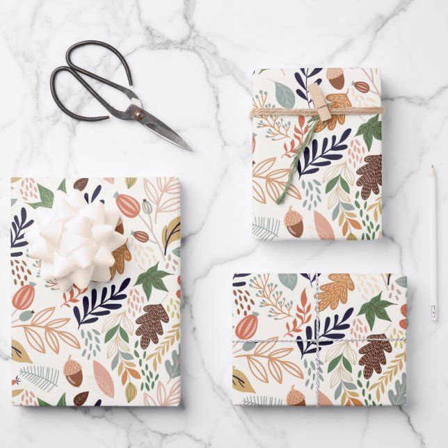 Herbstlaub Muster Geschenkpapier Set (Vorderseite)