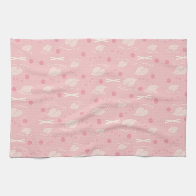 Herbstlaub-Muster Rosa Vanille Geschirrtuch (Horizontal)