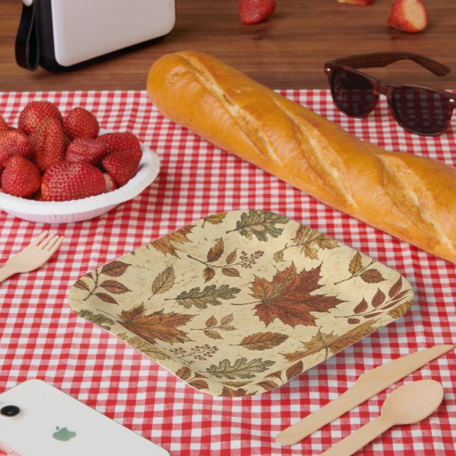 Herbstlaub-Muster – Vintage Herbstbotanik  Pappteller (Picknick)