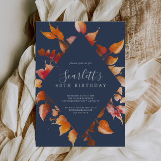 Herbstlaub | Navy Blue & Burgund 40. Geburtstag Einladung