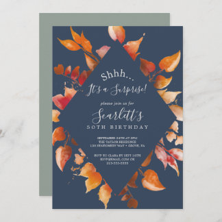 Herbstlaub | Navy Blue & Burgundy Surprise Party Einladung
