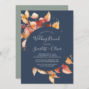 Herbstlaub Navy Blue & Burgundy Wedding Brunch Einladung