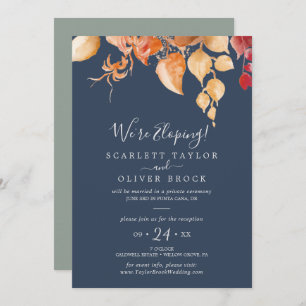 Herbstlaub   Navy Blue Elopement Empfang Einladung