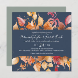 Herbstlaub | Navy Blue Lässig Square Wedding Einladung