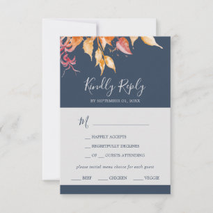 Herbstlaub   Navy Blue Menu Choice RSVP Card Karte