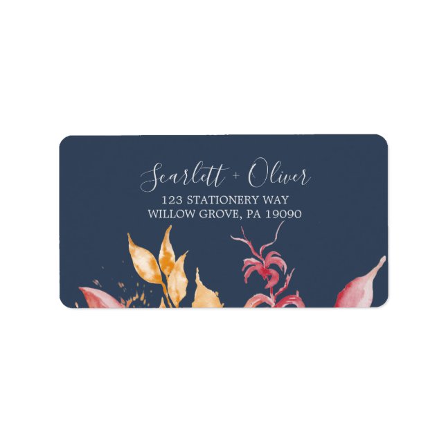 Herbstlaub | Navy Blue UAWG Address Labels Adressaufkleber (Vorne)