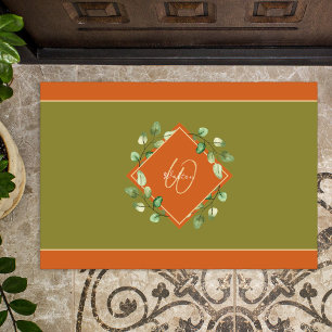 Herbstlaub Orange und Green Mit Monogramm Saison Fußmatte