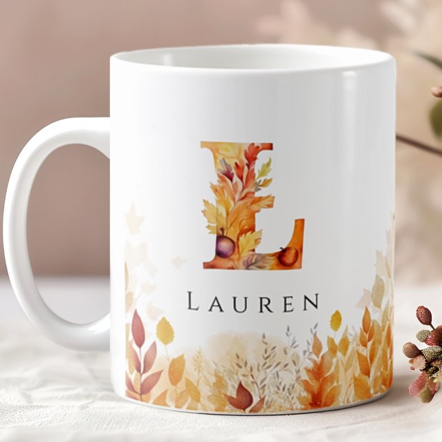 Herbstlaub Personalisierter Monogramm Anfangsbuchs Kaffeetasse (Von Creator hochgeladen)
