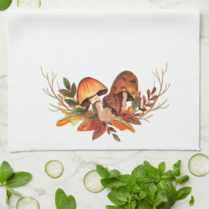 Herbstlaub Pilze Retro Geschirrtuch