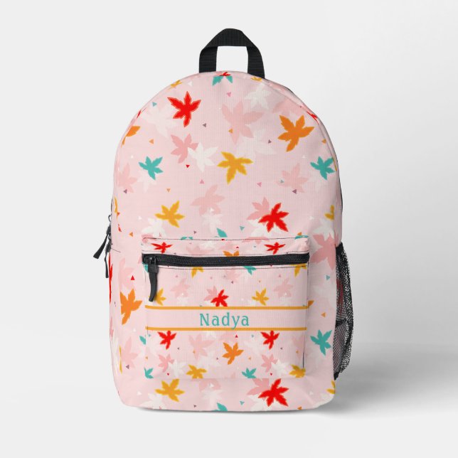 Herbstlaub Pink-Muster-Backpack Bedruckter Rucksack (Vorderseite)