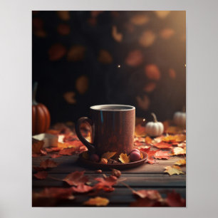Herbstlaub Pumpkins und Kaffee Poster