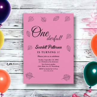 Herbstlaub Rosa Rustikaler Herbst 1. Geburtstag Einladung