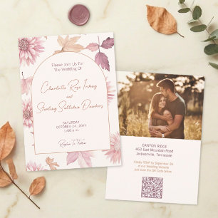 Herbstlaub-Rosé-Terrakotta-Foto-Hochzeit Einladung
