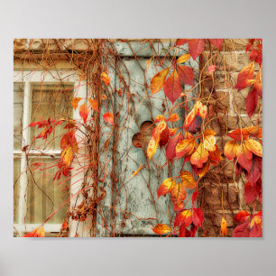 Herbstlaub Rot Orange Land Antiques Fenster Poster