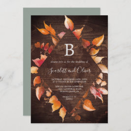 Herbstlaub | Rustic Brown Wood Diamond Wedding Einladung
