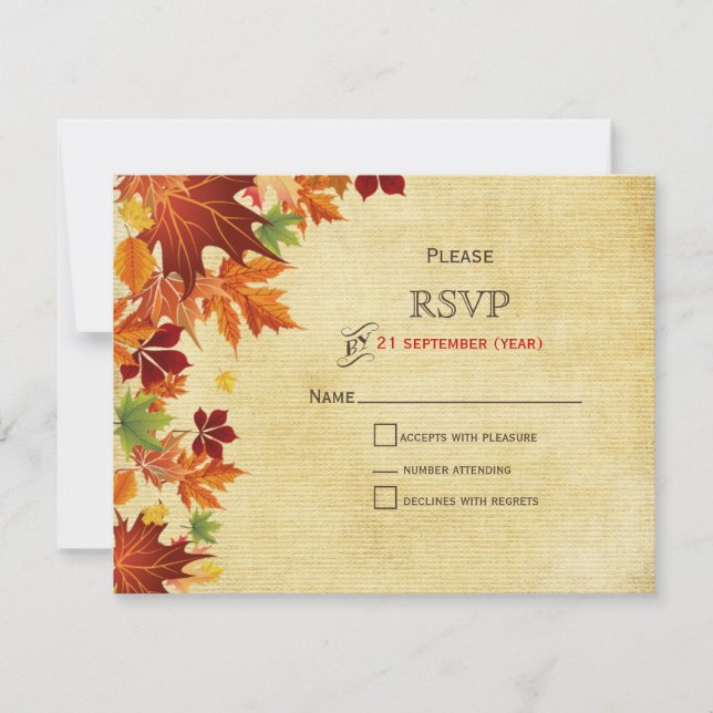 Herbstlaub Rustikale Hochzeit RSVP Karte (Vorderseite)