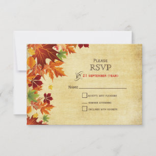 Herbstlaub Rustikale Hochzeit RSVP Karte
