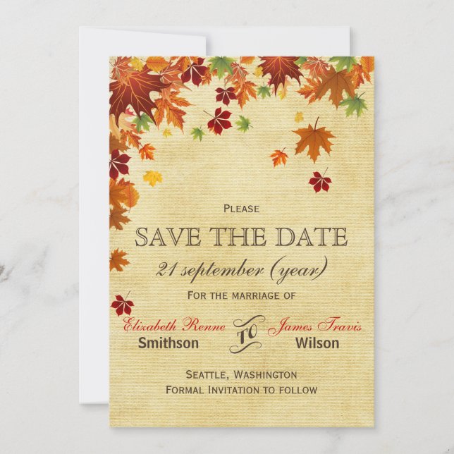 Herbstlaub Rustikale Hochzeit Save The Date (Vorderseite)