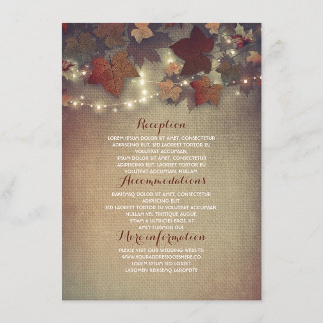 Herbstlaub Rustikale Hochzeitdetails - Information Begleitkarte (Vorderseite)