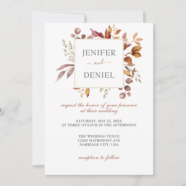Herbstlaub Rustikale Land Boho Hochzeit Einladung (Vorderseite)