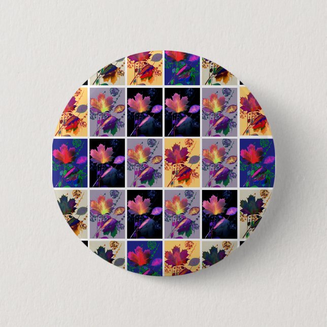 Herbstlaub Rustikale Patchwork-Quilt-Collage Button (Vorderseite)
