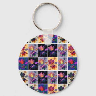 Herbstlaub Rustikale Patchwork-Quilt-Collage Schlüsselanhänger