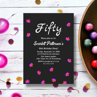 Herbstlaub Schwarz und Weiß Herbst 50. Geburtstag Einladung