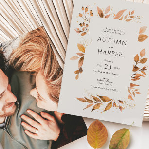 Herbstlaub 'Sich Verlieben' Foto-Hochzeit Einladung