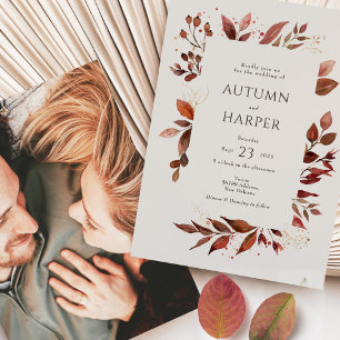 Herbstlaub 'Sich Verlieben' Foto-Hochzeit Einladung