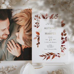 Herbstlaub 'Sich Verlieben' Foto-Hochzeit Folieneinladung
