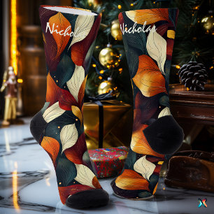 Herbstlaub-Socken in Burgund, Gold und Grün Socken