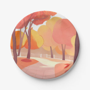 Herbstlaub Spaziergang Abstrakte Aquarellmalerei Pappteller