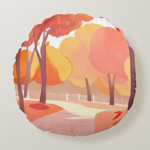 Herbstlaub Spaziergang   Abstrakte Aquarellmalerei Rundes Kissen