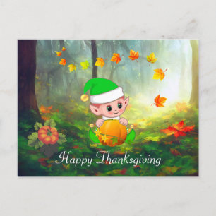 Herbstlaub & Süßer Elf Thanksgiving-Grußkarte Postkarte