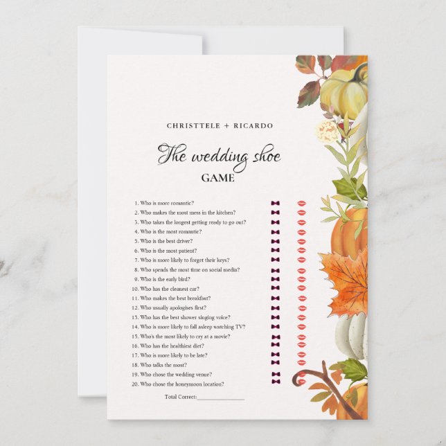 Herbstlaub Tea Weding Shoe Game Card Ankündigung (Vorderseite)