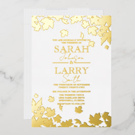 Herbstlaub Traditionelle Hochzeit mit edlem Gold Folieneinladung