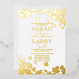 Herbstlaub Traditionelle Hochzeit mit edlem Gold Folieneinladung