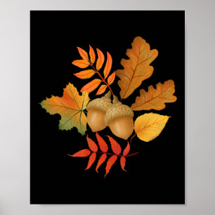 Herbstlaub und Acorns Herbstallhallo Herbst Thanks Poster