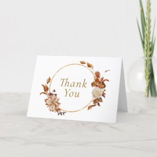 Herbstlaub und Blumen Goldener runder Kranz Dankeskarte