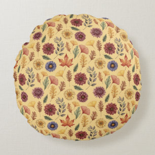 Herbstlaub- und Blumenmuster Rundes Kissen