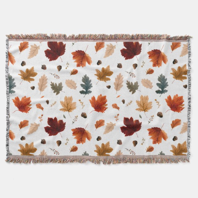 Herbstlaub und Eicheln Gewebte Wurfdecke Decke (Vorderseite)