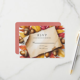 Herbstlaub und Eicheln Rustikale Hochzeit RSVP Karte