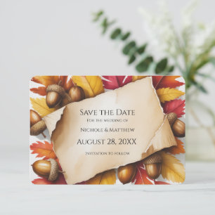 Herbstlaub und Eicheln Rustikale Hochzeit Save The Date